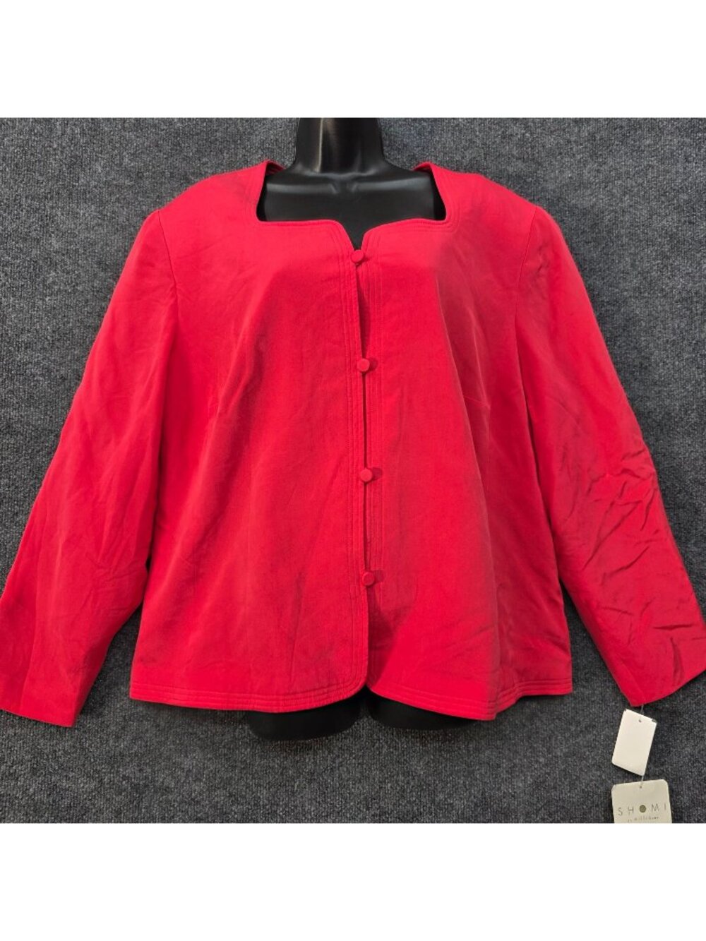Shomi Covered Buttons Jacket Sze 22 Red Vibrant Tomato Girl Evening Quiet Luxury